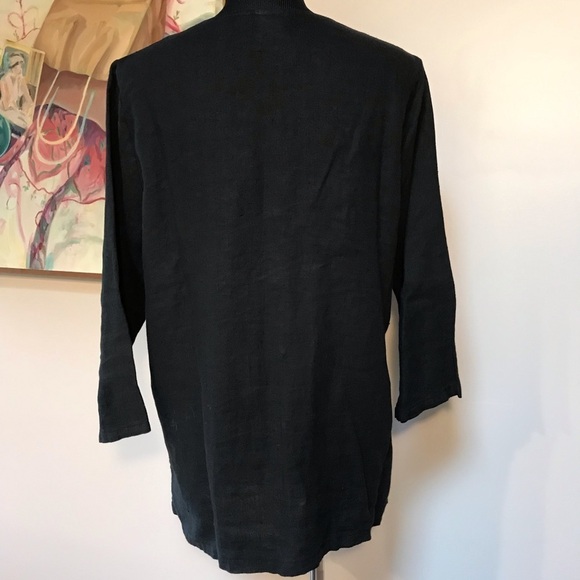 Vintage Linen Shirt Lagenlook Black Linen Small - Picture 3 of 8